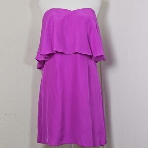 Alice & Trixie Hot Pink Strapless Ruffle Silk Dress Size M NWT $326